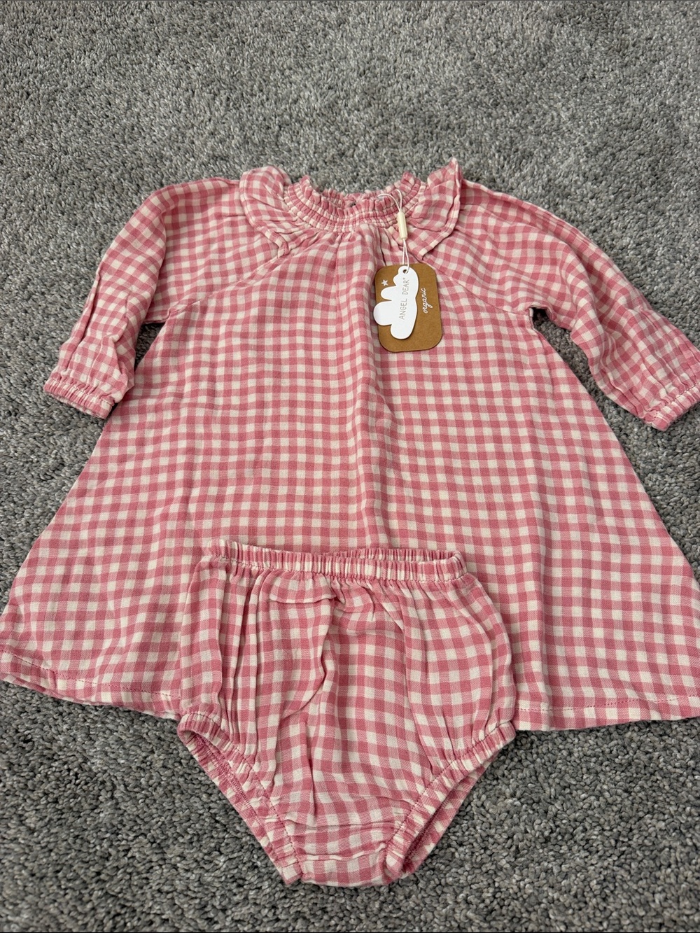NWT Angel Dear Rose and Ivory Checkered 100% Organic Cotton Dress , 12-18 mo.